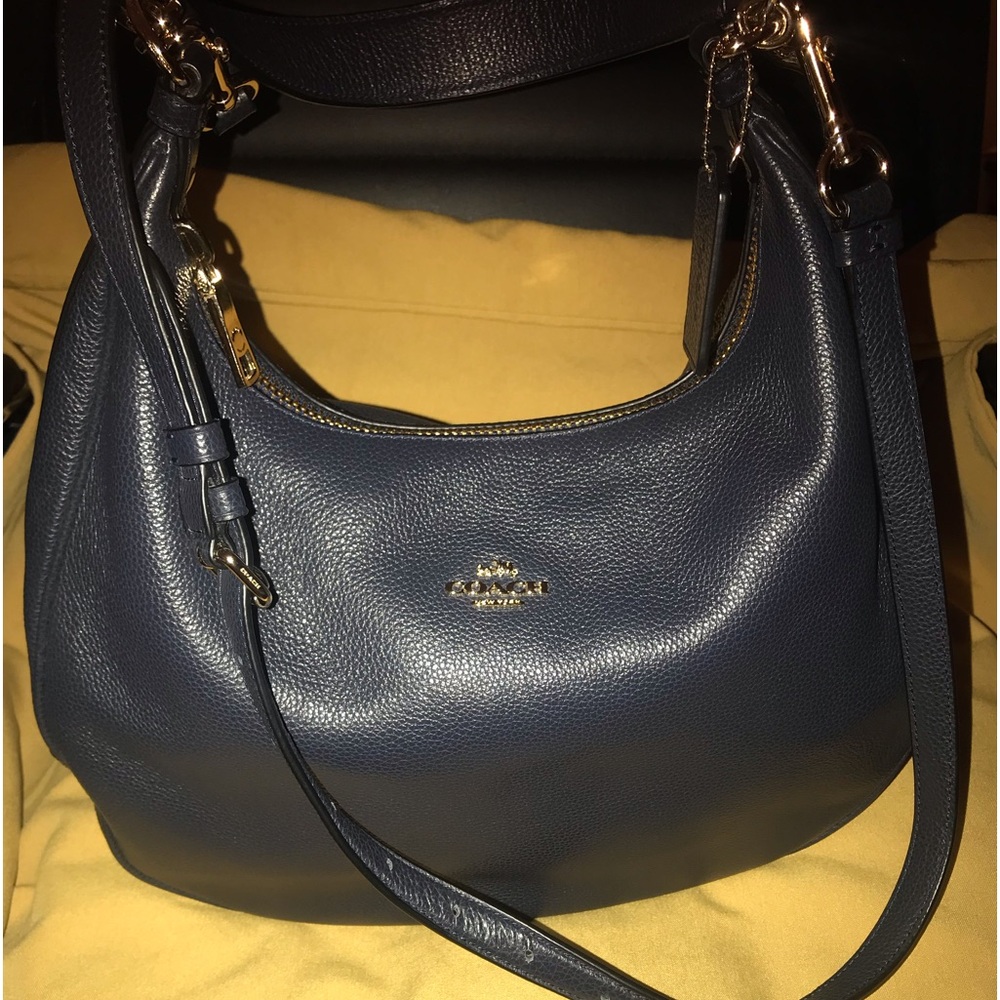 Coach Navy Pebbled Leather Shoulder Bag with Gold Hardware